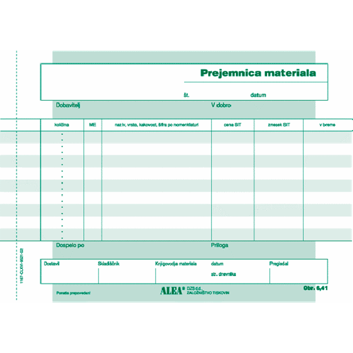 PREJEMNICA MAERIALA A5 OBRAZEC 6,41