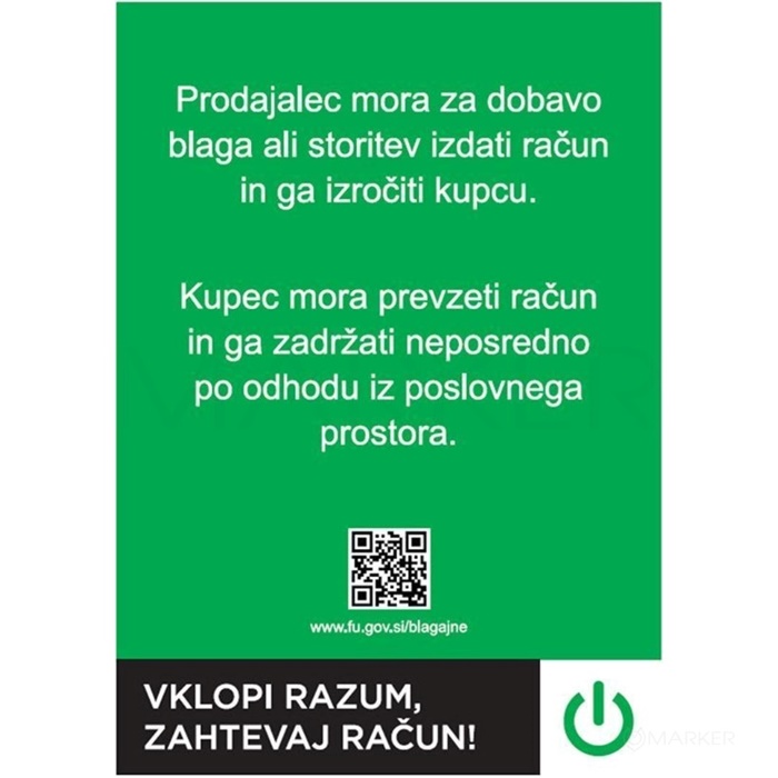 DAVČNA NALEPKA ZAHTEVAJ RAČUN A4 OBRAZEC 5,26