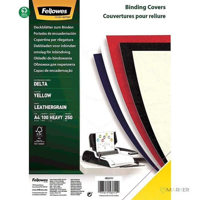 PLATNICE A4 ZA VEZAVO FELLOWES DELTA 250G 100/1 RUMENE