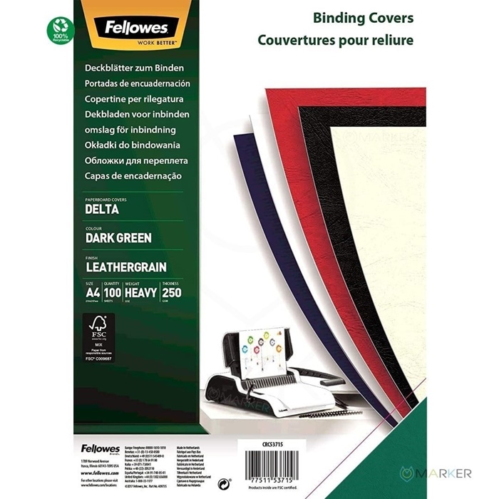 PLATNICE A4 ZA VEZAVO FELLOWES DELTA 250G 100/1 ZELENE