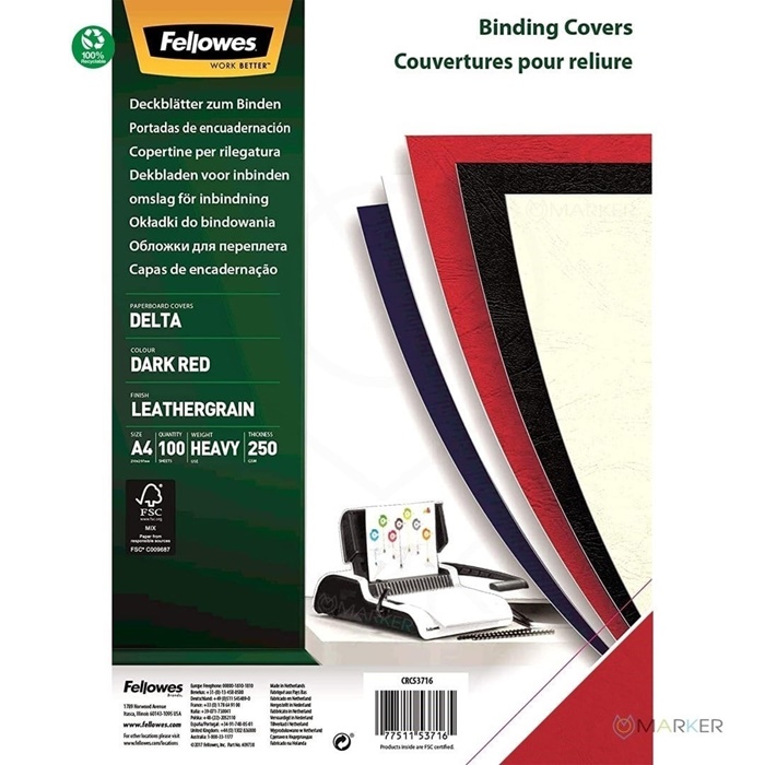 PLATNICE A4 ZA VEZAVO FELLOWES DELTA 250G 100/1 RDEČE