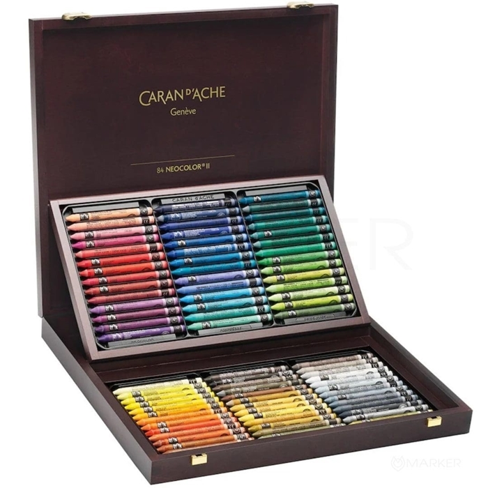 CARAN D'ACHE NEOCOLOR II PASTELS SET 84 WOODEN BOX