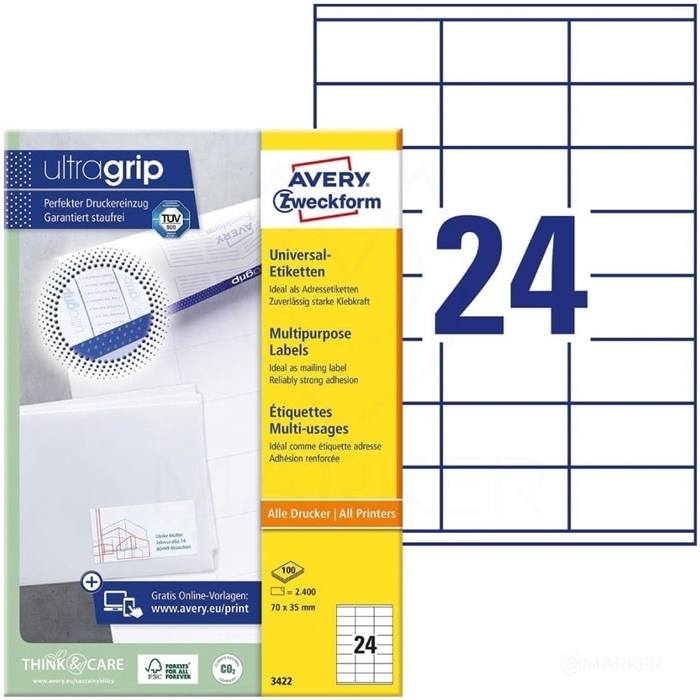NALEPKE AVERY ZWECKFORM 3422-10 ZA PISMA 70 X 35 MM 100/1