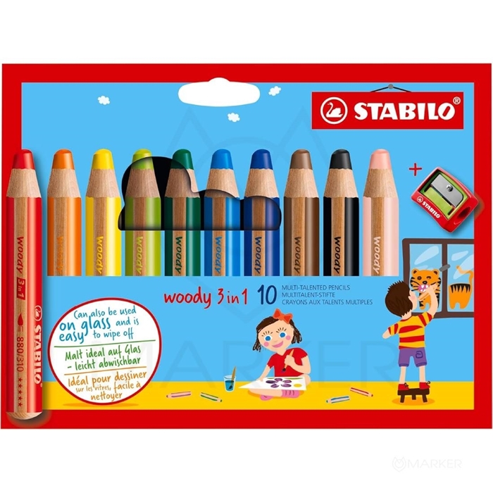 BARVICE STABILO WOODY 880 SET 10 BARV 3v1 + ŠILČEK