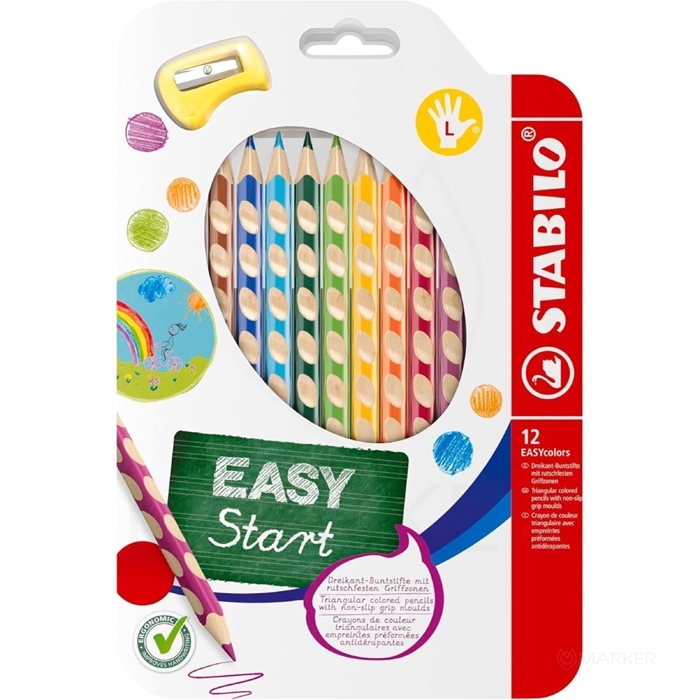 ERGONOMSKE TRIKOTNE BARVICE Z UTORI STABILO EASY COLORS ERGO ZA LEVIČARJE 12 BARV