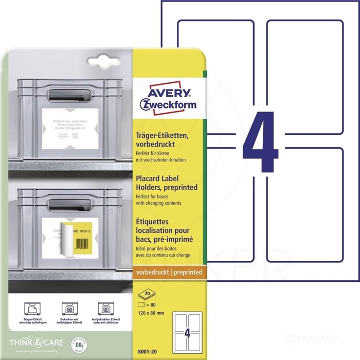 ETIKETE AVERY ZWECKFORM 8001-20 BELE PODLAGE ZA ETIKETE 120X80 80/1