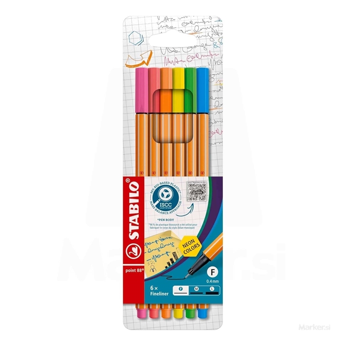 FLOMASTER STABILO FINELINER POINT 88 NEON SET 6 BARV