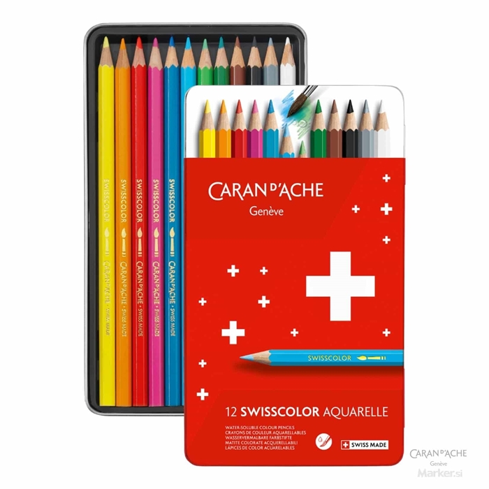 BARVICE CARAN D'ACHE SWISSCOLOR SCHOOL LINE AKAVREL 12 BARV V KOVINSKI EMBALAŽI